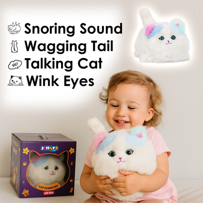 Jollyza® Realistic Plush Electric Cuddle Cat Toy with Talking Tail Wagging & Blinking Eyes