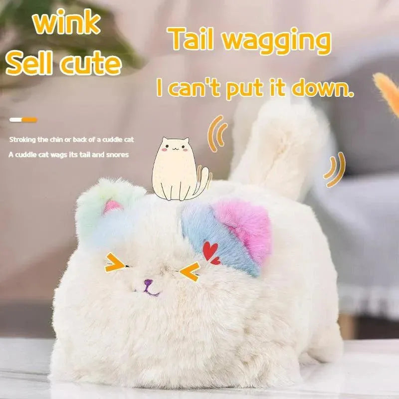 Jollyza® Realistic Plush Electric Cuddle Cat Toy with Talking Tail Wagging & Blinking Eyes