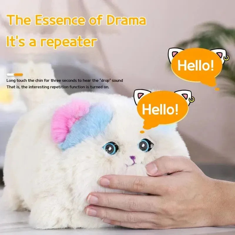Jollyza® Realistic Plush Electric Cuddle Cat Toy with Talking Tail Wagging & Blinking Eyes
