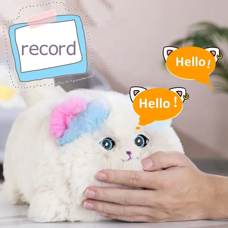 Jollyza® Realistic Plush Electric Cuddle Cat Toy with Talking Tail Wagging & Blinking Eyes