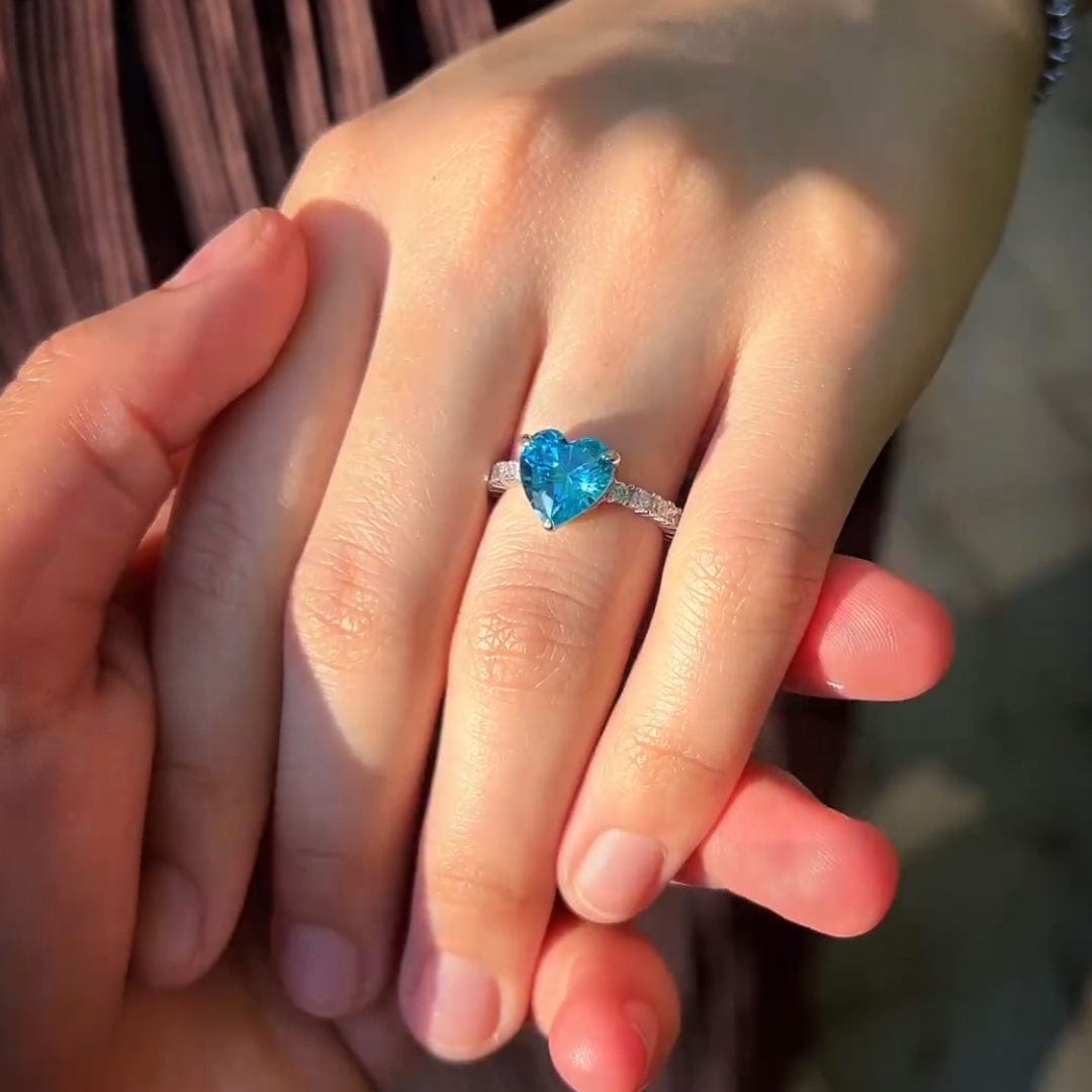 Aqua Heart-Cut Crystal Promise Ring For Women