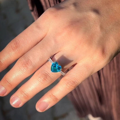 Aqua Heart-Cut Crystal Promise Ring For Women